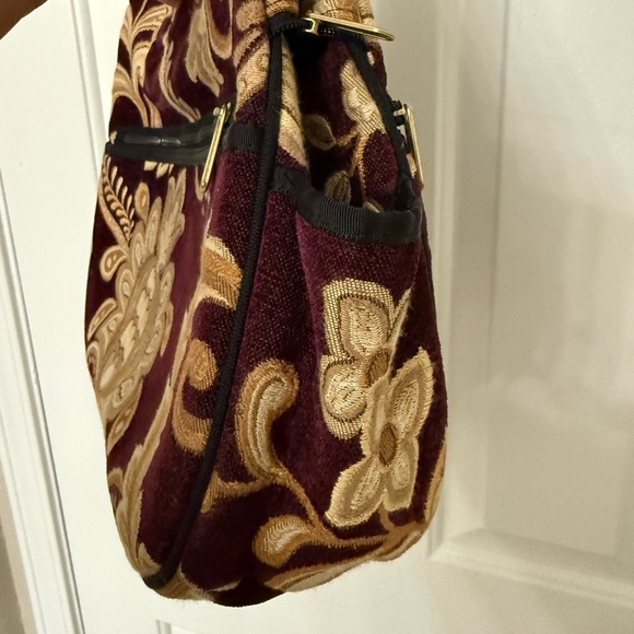 Danny K Beverly Hills Burgundy and Tan Brown Tapestry Floral Handbag - Picture 8 of 15